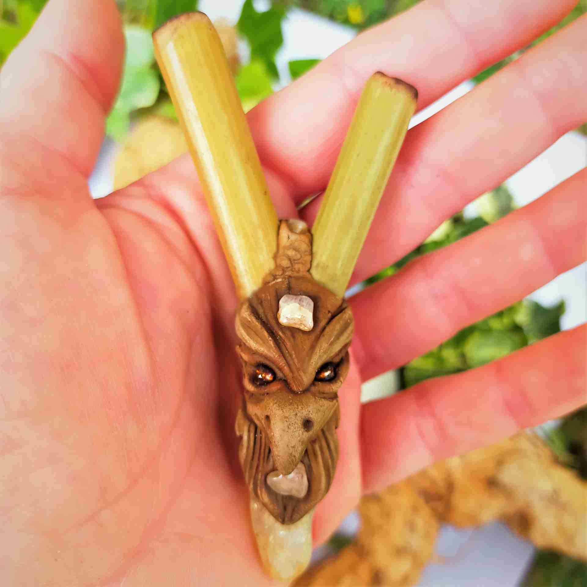 Kuripe Bambu ADLER Totem Amulett mit steinen, mächtigen